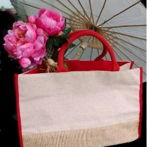 Fashion, Red Jute Tote Bag